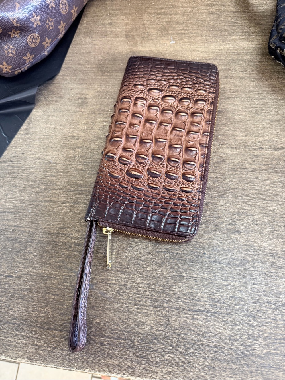 Brahmin Daisy Croc-Embossed Zip Wallet Wristlet